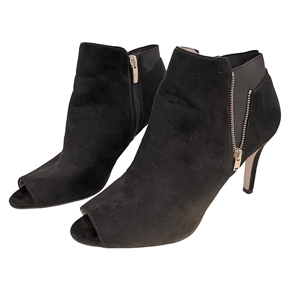Marc Fisher Black Vegan Suede Silvie Peep Toe Booties Size 9 - GUC - Picture 1 of 12
